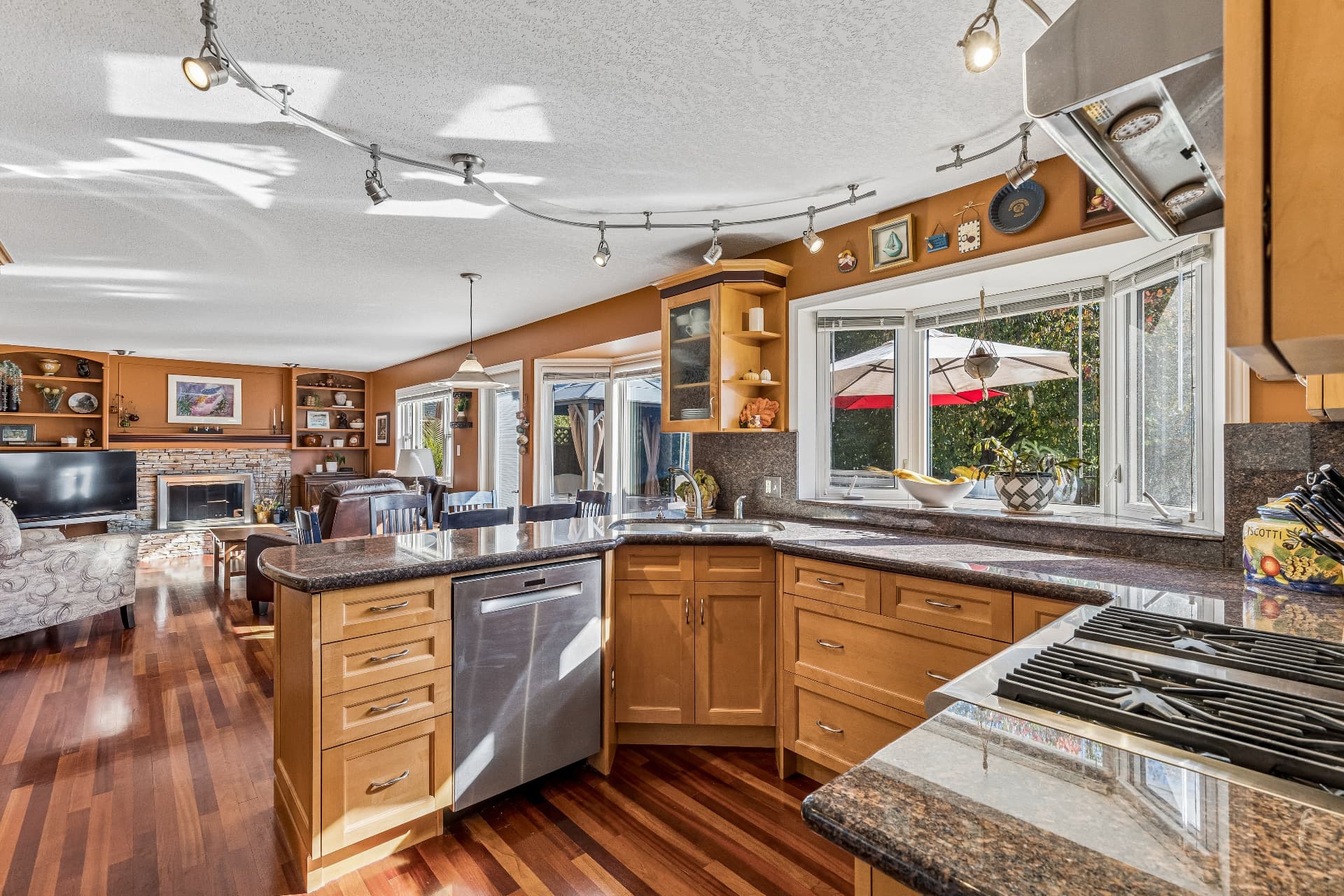 Rich Brazilian cherry hardwood throughout the main floor