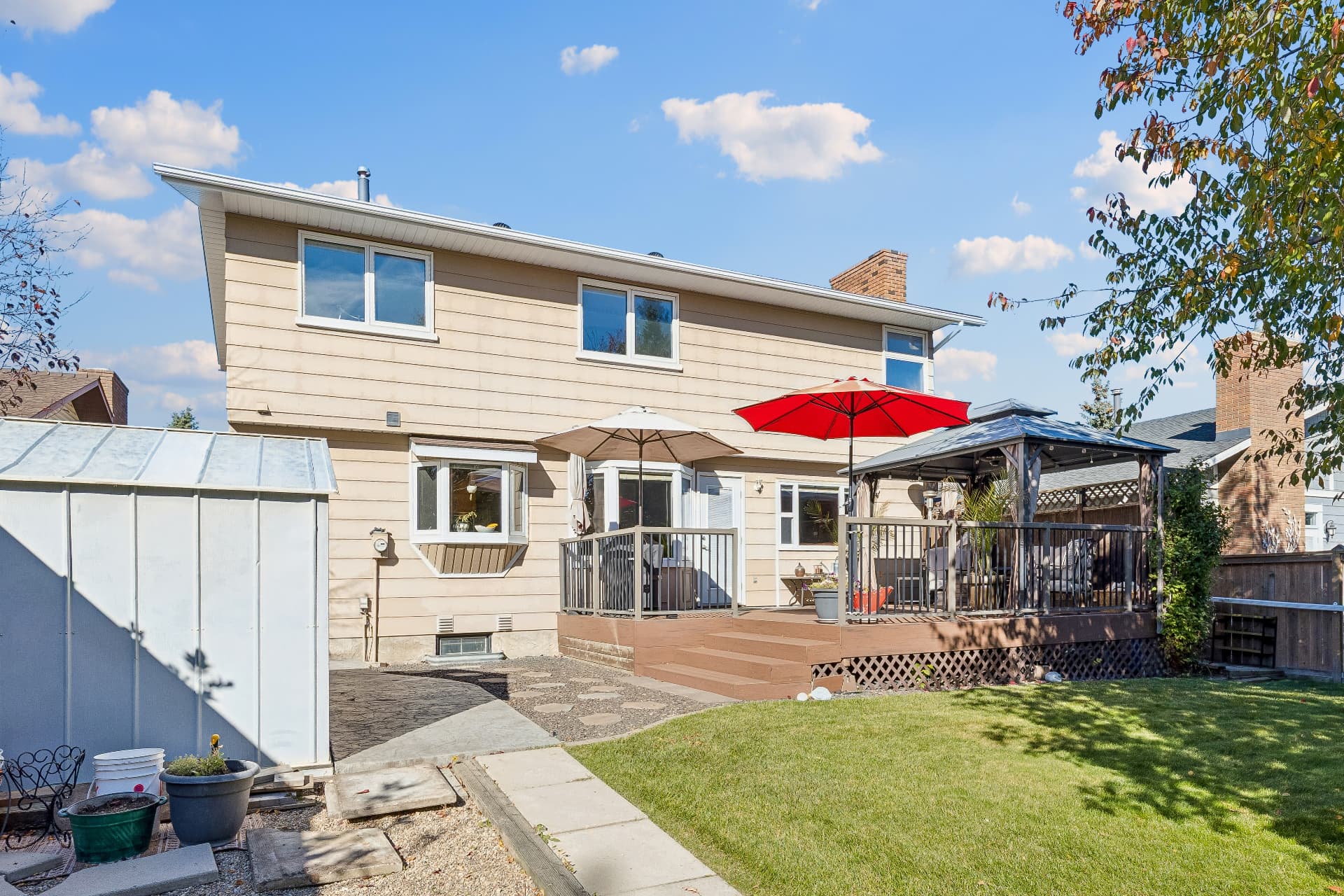 Rear of the home with the Duradek deck and gazebo